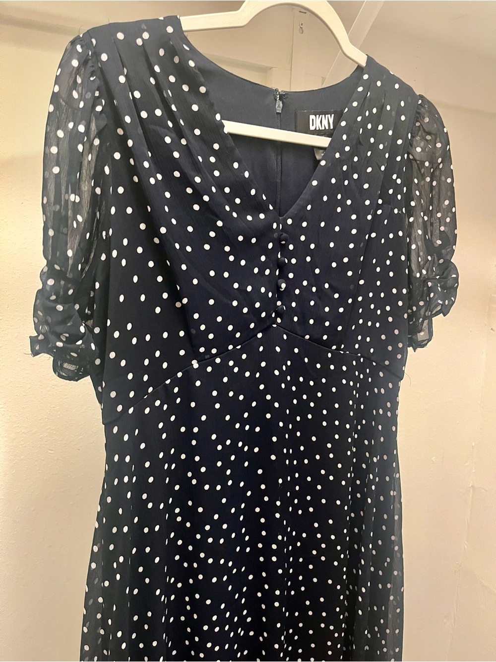 DKNY Navy and White Polka Dot Tea Dress